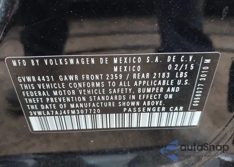 2015 Volkswagen Jetta 2.0L Tdi Se z USA, uszkodzony, nr VIN 3VWLA7AJ4FM307720